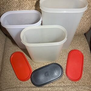 3 Pcs Tupperware  Containers 2 Are  9” Tall & 1 11”